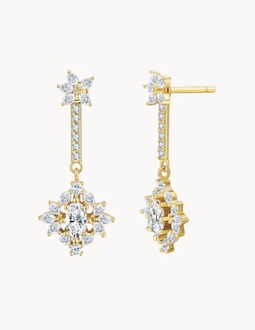Aretes largos de flor Fairy Tail Apodemia Olivia Wild con acabado baño de oro de 18 k circonita