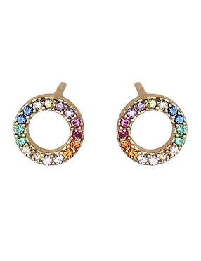 Aretes cortos circulares Sofia Blum de plata P 925 con acabado chapa de oro circonita