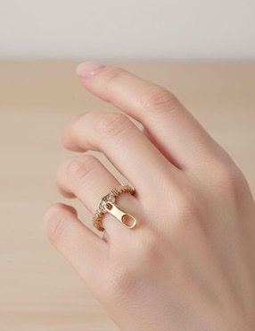 Anillo circular Moon 10 k de oro laminado zirconia pulido