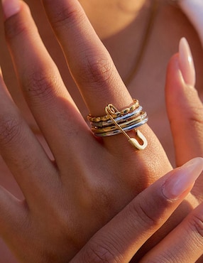 Anillo Moon 10 k de oro laminado zirconia pulido