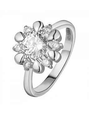 Anillo multi gemas de flor Ocean Heart Fashion Flora cristal con acabado baño de oro blanco 18 k