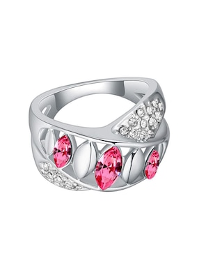 Anillo multi gemas ovalado Ocean Heart Fashion cristal con acabado baño de oro blanco 18 k