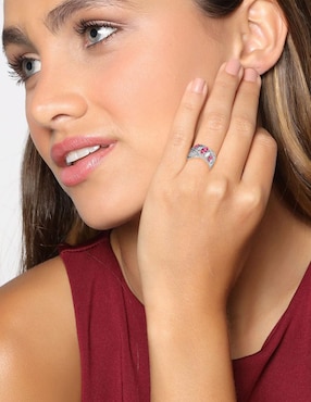 Anillo multi gemas ovalado Ocean Heart Fashion cristal con acabado baño de oro blanco 18 k