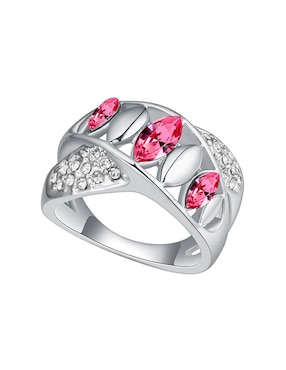 Anillo multi gemas ovalado Ocean Heart Fashion cristal con acabado baño de oro blanco 18 k