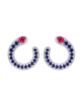 Aretes cortos Gladkova Joyería de plata p 925 con acabado pavé zafiro