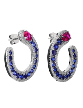 Aretes cortos Gladkova Joyería de plata p 925 con acabado pavé zafiro