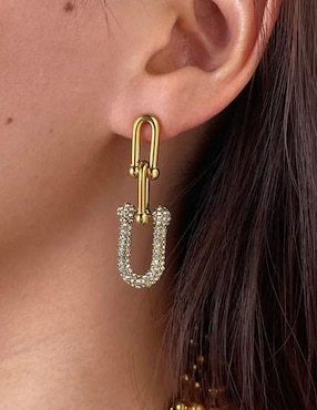 Aretes largos Moon de oro laminado 9 K con acabado pulido zirconia