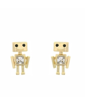 Aretes Robot Moon de oro laminado 9 k con acabado pulido zirconia
