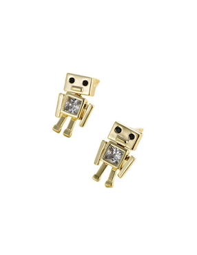 Aretes Robot Moon de oro laminado 9 k con acabado pulido zirconia