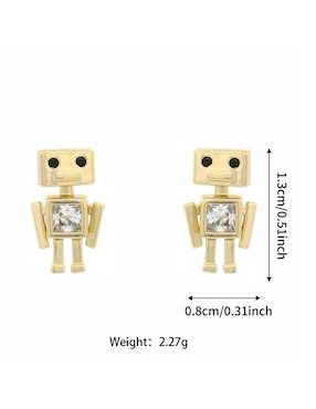 Aretes Robot Moon de oro laminado 9 k con acabado pulido zirconia