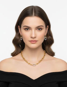 Aretes y collar Moon de oro laminado 10 k zirconia