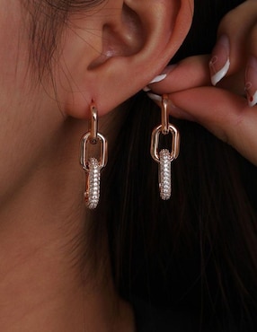 Aretes Moon de oro laminado 9 k con acabado pulido zirconia