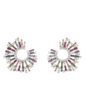 Aretes Moon de oro laminado 9 k con acabado brillante zirconia