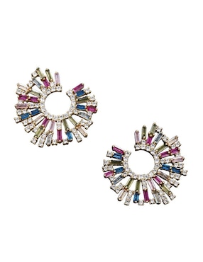 Aretes Moon de oro laminado 9 k con acabado brillante zirconia