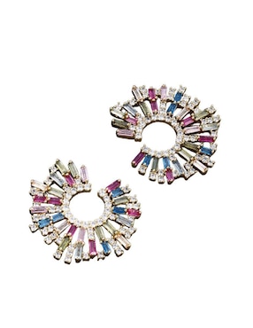 Aretes Moon de oro laminado 9 k con acabado brillante zirconia