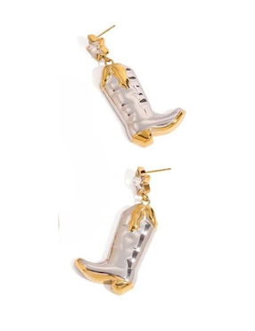 Aretes de bota Moon de oro laminado 9 k con acabado pulido zirconia
