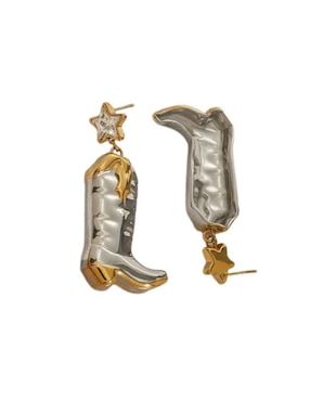 Aretes de bota Moon de oro laminado 9 k con acabado pulido zirconia