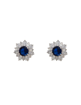 Broqueles de flor Carré Basic de plata P 925 con acabado baño rodio zirconia