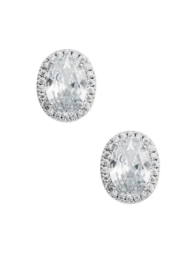 Aretes de óvalo Westies con acabado baño rodio zirconia