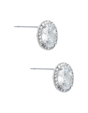 Aretes de óvalo Westies con acabado baño rodio zirconia