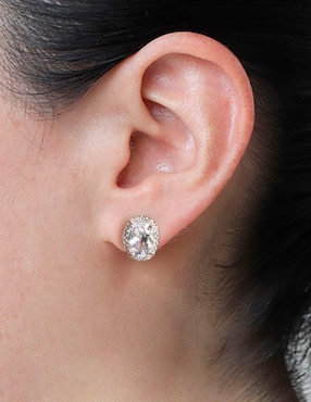 Aretes de óvalo Westies con acabado baño rodio zirconia