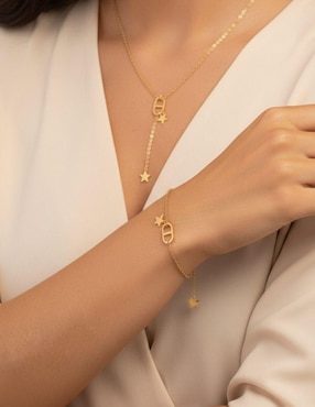 Collar y pulsera de estrella Moon de oro laminado 10 K zirconia