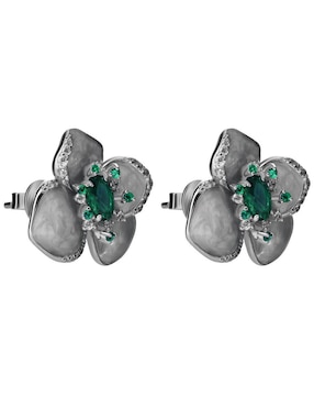 Aretes cortos de flor Gladkova Joyería de plata P 925 con acabado brillante esmeralda