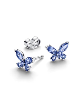 Aretes cortos de mariposa Pandora Timeless de plata P 925 con acabado brillante cristal