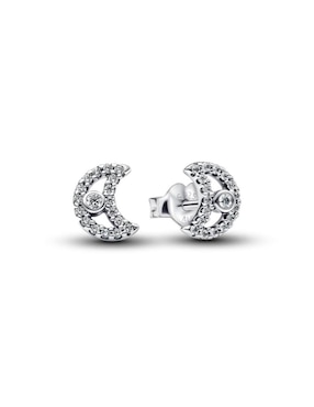 Aretes cortos de luna Pandora Moments de plata P 925 con acabado brillante zirconia cúbica