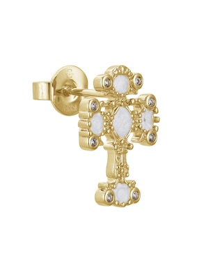 Aretes cortos de cruz Carmela Mía con acabado baño de oro 14 K zirconia