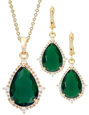 Aretes y collar de gota Og con acabado baño de oro 18 k zirconia
