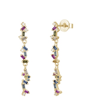 Aretes Largos Carmela Mía Golden Circonias con acabado baño de oro 14 k zirconia