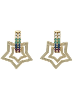 Aretes cortos de estrella Horoz 18 k con acabado chapa de oro zirconia