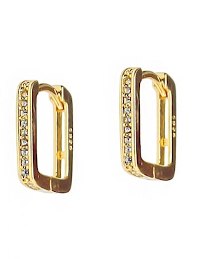 Aretes huggies cuadrados Sofia Blum de plata p 925 con acabado chapa de oro circonita