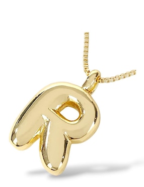 Collar con dije de letra r Og de baño de oro 18 K