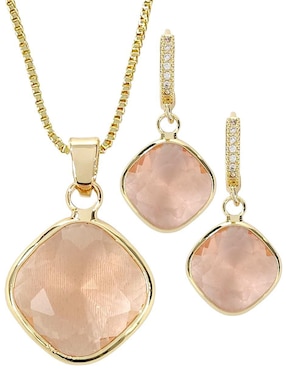 Aretes y collar de rombo OG 18 K Zirconia