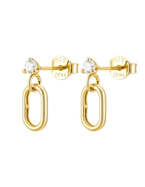 Aretes de aro rectangulares Les Néréides Classic Revisite de plata P 925 con acabado baño de oro cristal