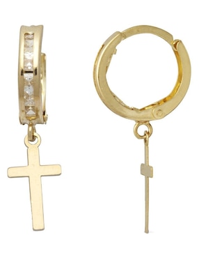 Aretes huggies de cruz Horoz de oro 10 k con acabado pulido zirconia