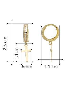 Aretes huggies de cruz Horoz de oro 10 k con acabado pulido zirconia