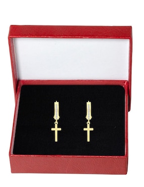 Aretes huggies de cruz Horoz de oro 10 k con acabado pulido zirconia
