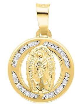 Medalla redonda Horoz virgen de guadalupe de oro 10 K zirconia