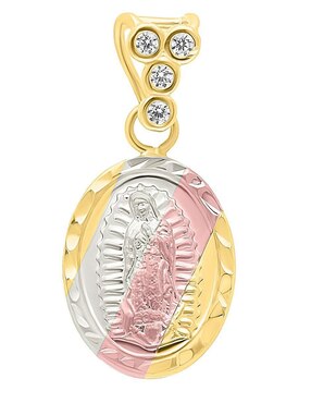 Medalla ovalada Horoz virgen de guadalupe de oro 10 K zirconia