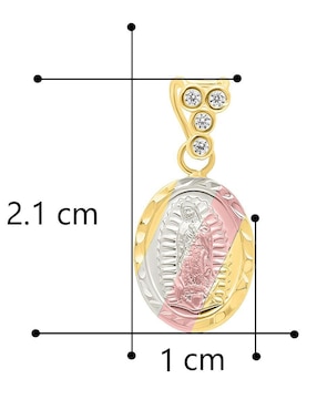 Medalla ovalada Horoz virgen de guadalupe de oro 10 K zirconia