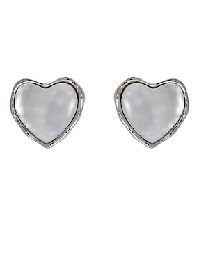 Aretes cortos de corazón Sofia Blum de plata P 925 con acabado baño rodio madre perla