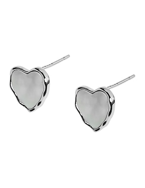 Aretes cortos de corazón Sofia Blum de plata P 925 con acabado baño rodio madre perla