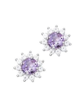 Broqueles de flor Anante de plata P 925 con acabado brillante amatista