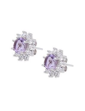 Broqueles de flor Anante de plata P 925 con acabado brillante amatista