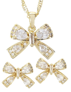 Aretes y collar de moño Og de oro laminado 18 K zirconia