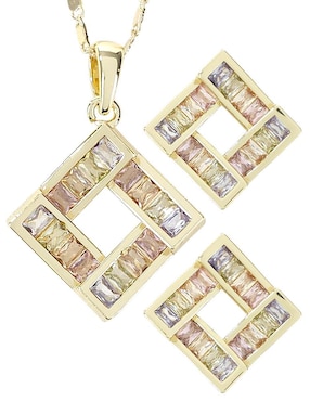 Aretes y collar de rombo Og de oro laminado 18 K zirconia