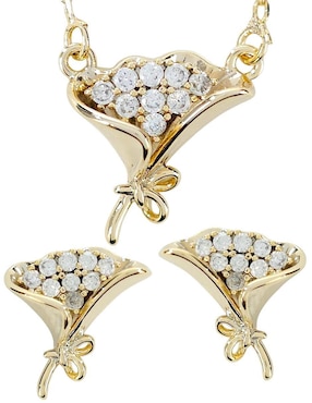 Aretes y collar Og de oro laminado 18 K zirconia